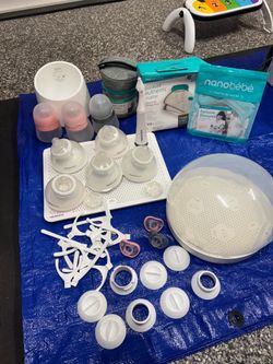 Nanobébé Newborn Feeding Set Bundle – Bottles, Sterilizer, Drying Rack, Storage Bags – Never Used