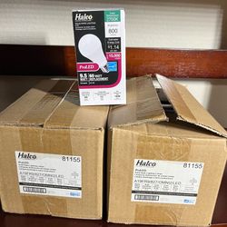 Set of 12. Halco ProLED A19 LED light bulb. 9.5W. 800 lumens. Warm white light (2700K). Dimmable.
