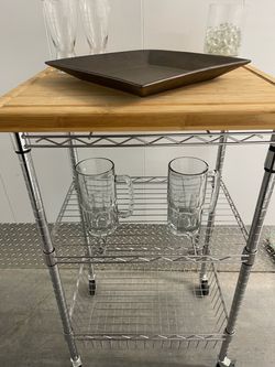 Rolling Kitchen Cart with Butcher Block Top