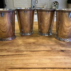 SET OF 4 BEADED SILVER MINT JULEP CUPS. INTERNATIONAL SILVER. 4.5” TALL X 3.5” W