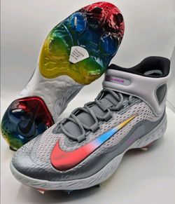 Brand New NIKE Alpha Huarache Elite Mid Baseball Metal Cleats Grey Rainbow Men Size 14