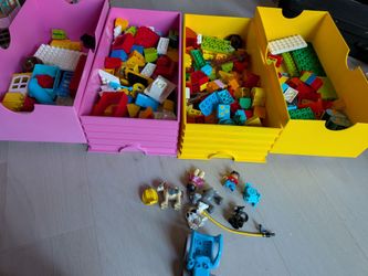 2 Large Lego Storage Bricks with Duplo and Minifigures Lots