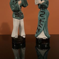 Vintage MCM Chinoiserie Asian Man and Woman Figurines 11 Inches Tall Set of 2