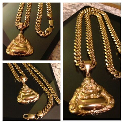 Gold Plated Miami Cuban Link 12MM 24" With Buddha Pendant