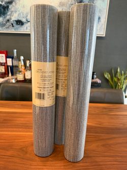 3 x York Designer Grasscloth Textured Wallpaper - Black & Metallic Silver Sisal
