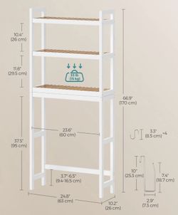 SONGMICS Over The Toilet Storage 3-Tier Over Toilet Bathroom Organizer w/ Adjustable Shelf - Beige / White