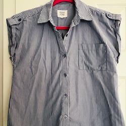 Olive + Oak blue white striped sleeveless button-up shirt Women XS