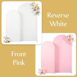 White and Pink Arch Backdrop Cover 7.2FT 6FT Wedding Arch Covers Set of 2 Spandex Fitted Fabric Backdrops Double-Color Arches Covers Stretchy Backdrop