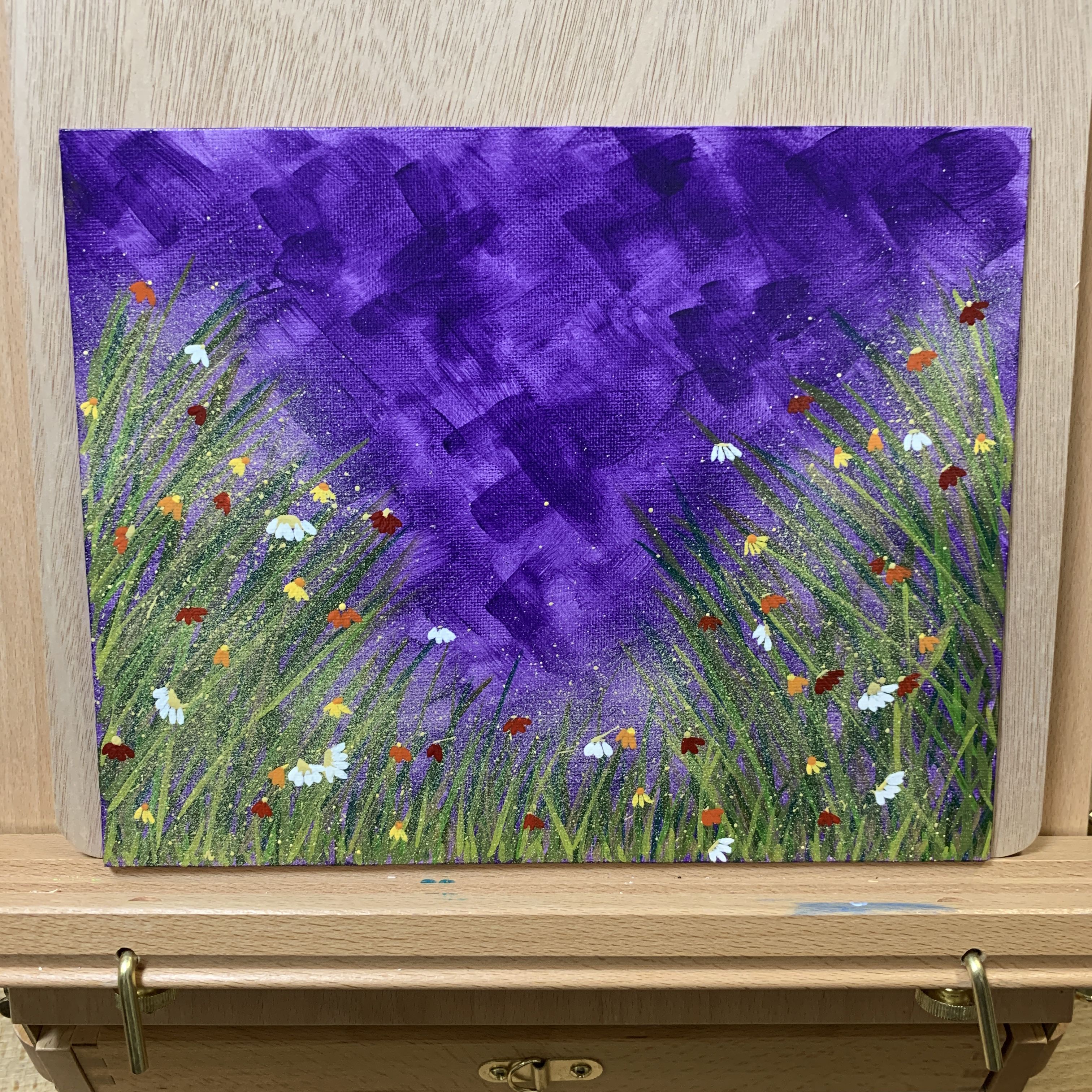 Gorgeous Abstract Field of Wildflowers Original Acrylic Painting With Beautiful Colors, Artist Signed, 8 x 10, Unframed
