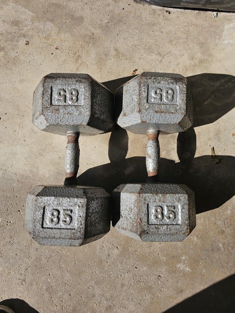 Pair 85lb Metal Hex Dumbbells
