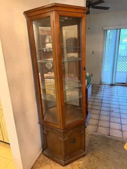 Wood Curio Display Cabinet with Glass Shelves