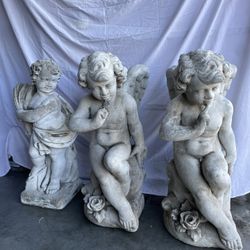 Set of 3 Vintage Concrete/Cement Cherubim Garden Statues