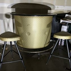 Vintage Retro Mid Century Bar With 2 Stools
