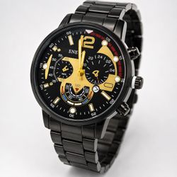 ENEVA Men’s Black & Gold Watch – New