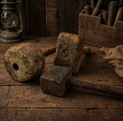 Antique Primitive Wooden Mallet Set 3 Hand Carved Farm Tool Rustic Decor 1880