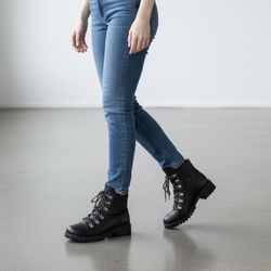 NWT — St. John’s Bay Women’s Black Leather Motorcycle/Hiking Boots (Size 11)  