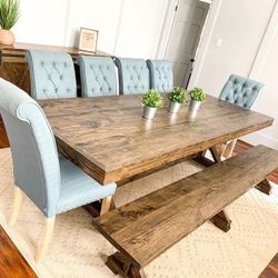 Custom  Dining Table Farm House farmhouse Modern Rustic Set Bench Restoration Hardware Breakfast Nook Table Solid Wood Custom Handcrafted Counter Bar 
