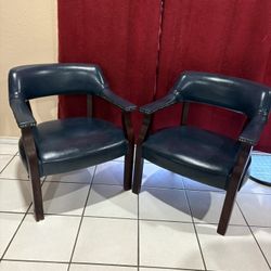 Two Leather &wood Accent Chairs ( Precio En Description )