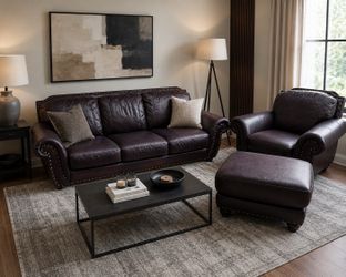 Chateau D’Ax Leather Sofa, Chair & Ottoman