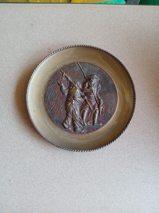 Vtg Brass Relief Hanging Wall Plate Asian Fisherman Scene