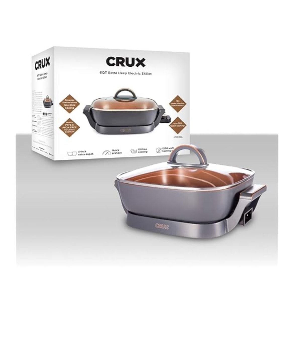 Crux Extra Deep Nonstick Scratch Electric Skillet