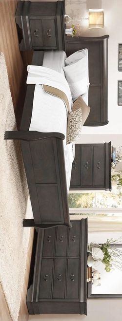 Ophelia Philip Stained Gray Sleigh Queen and King Bedroom Set