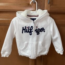Tommy Hilfiger White Full Zip-Up Hoodie Fleece Interior Baby 24Months