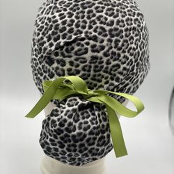 Black & Grey Animal Print Ponytail Scrub Cap