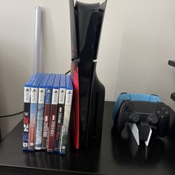 Ps5 Slim With Spider-Man Wrap, 1TB Extended Storage, 2 Controllers Black And Blue 