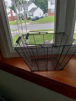 Black Metal Wire Storage Basket with Handles