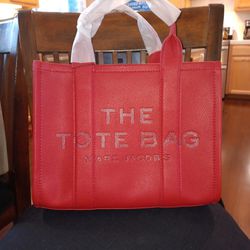 Marc Jacobs Leather Tote Red Medium Size + Free Tote Bag Organizer 