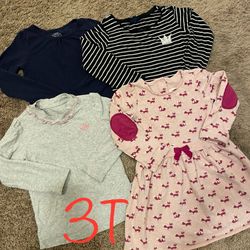 Winter/fall Girl Clothes, Long Sleeves Shirts Size 3T 