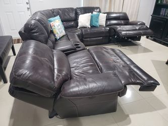 Leather sofa, coffee table, dining table, & more furniture