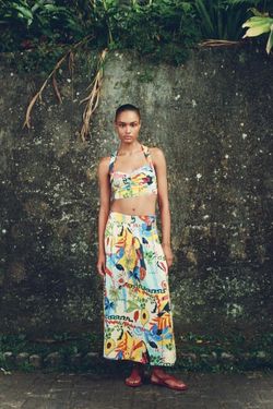 Zara Tropical Floral Print Crop Top & Maxi Skirt Set