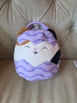 Cam the Cat Squishmallow Easter Basket 10" Soft Plush Purple Handle NEW