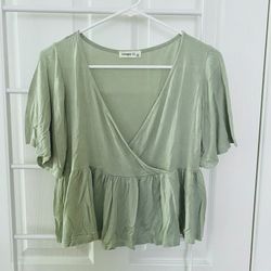 Green Bell Sleeve Crop Top - Boho Top - Flowy Top - Green Top