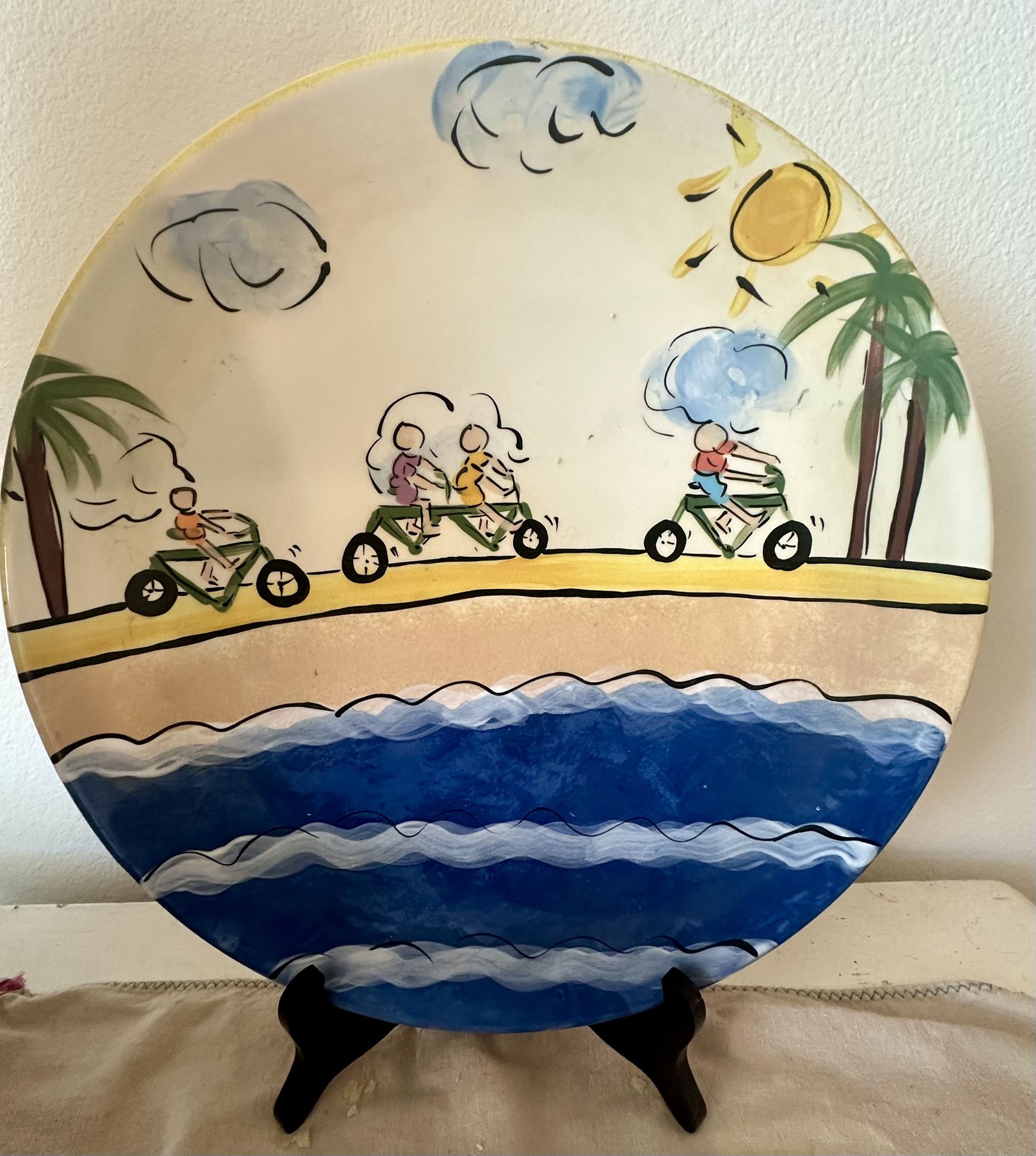 Hand Painted Plate Of Biking In San Diego