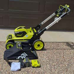 New Ryobi 21 Inch Self Propelled Cordless 40 Volt Brushless Lawn Mower  & Mulcher Two New 6ah Batteries & Charger