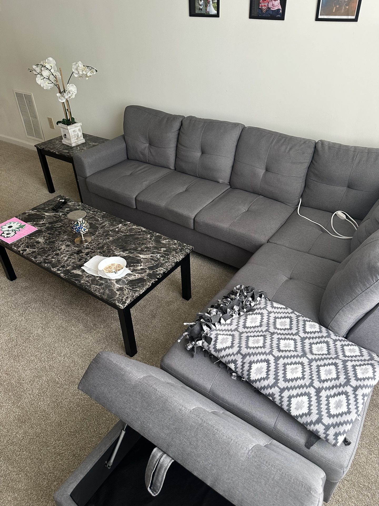 Grey Sectional With Ottoman And Side Tables (Delivery Available!)