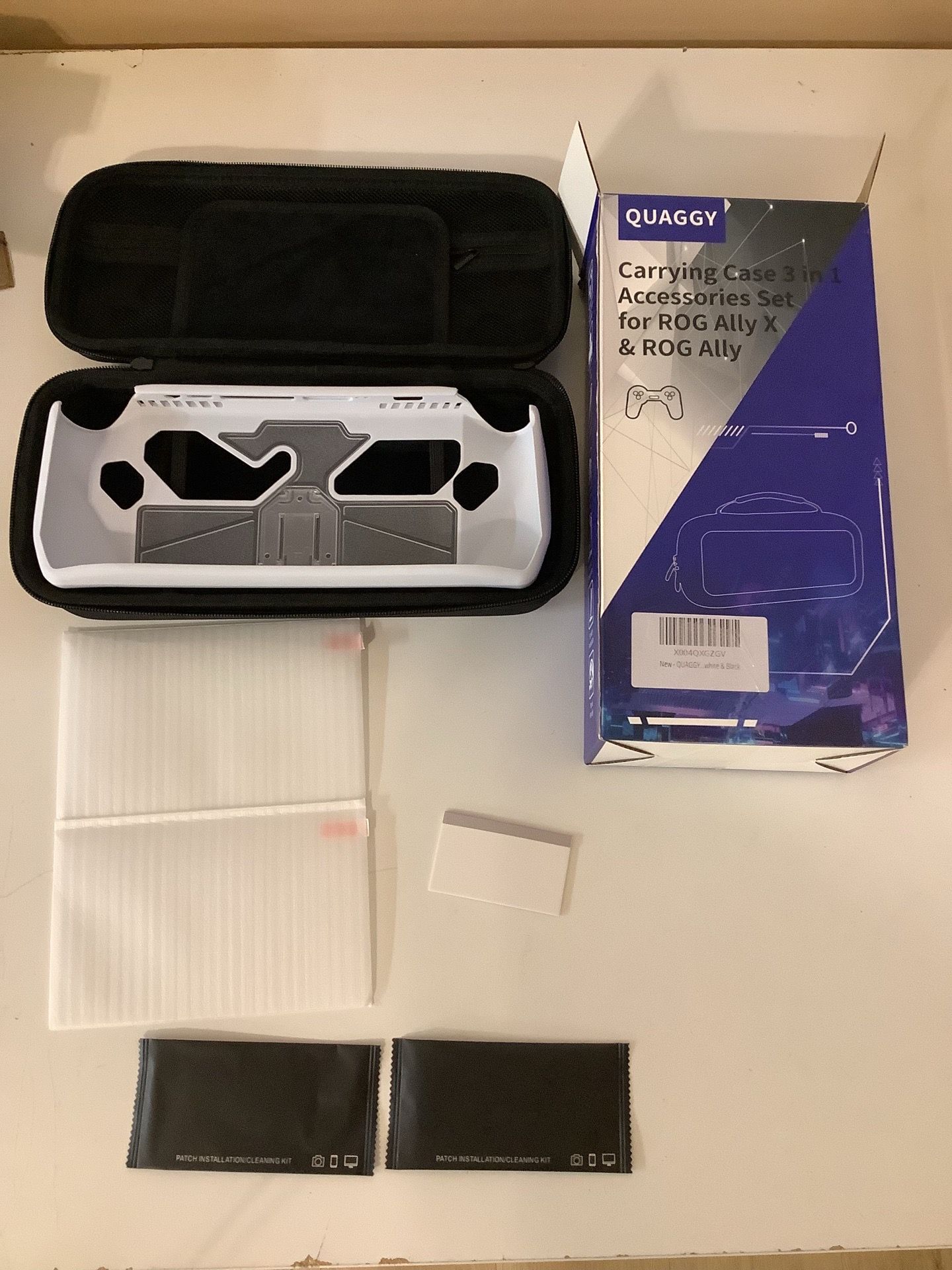 QUAGGY Carrying Case 3 in 1 Accessories Set Compatible with ROG Ally X 2024, Large Carry Case Bag fit for Charger,【Soft Silicone Protective Cover+2 Sc