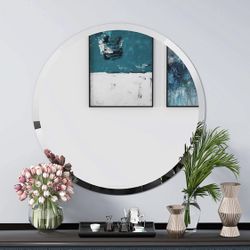 KOHROS Round Beveled Polished Frameless Wall Mirror for Bathroom, Vanity, Bedroom (31.5" Round)