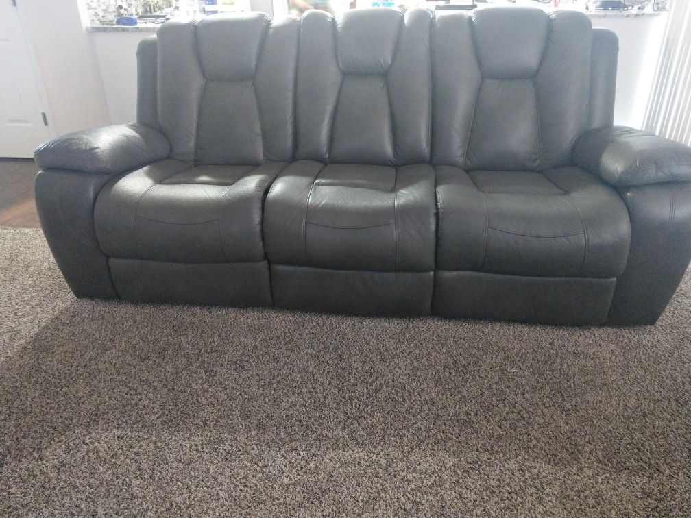 Reclining Sofa and Loveseat Grey Leather