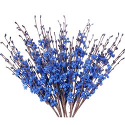 VioletEverGarden 6 Pack Artificial Flowers 17” Long Fake Flower Faux Jasmine Floral Picks Stems for Home Office Wedding Decoration(Navy Blue)