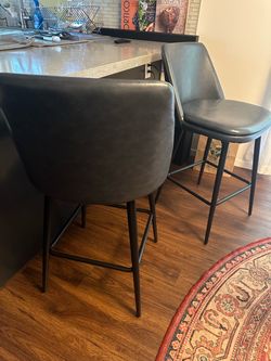 Blue Faux Leather Counter Stools Set of 2