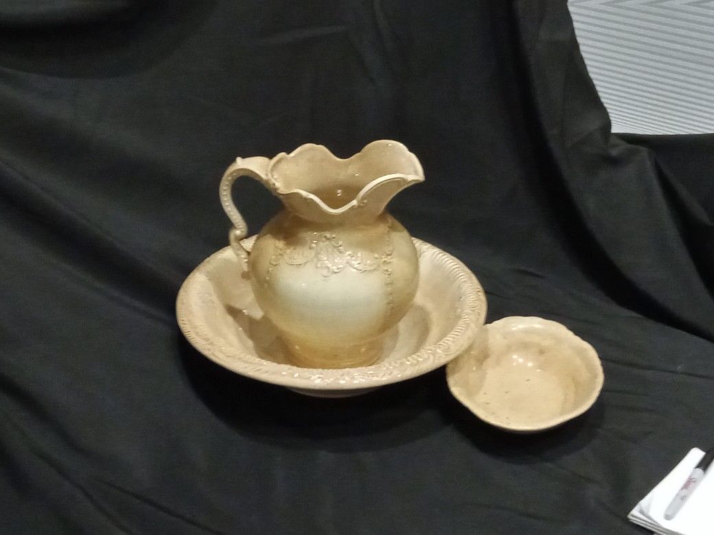 Antique Arnels Ceramic Pitcher And Bowl