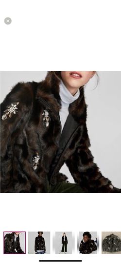 Zara NWOT Embellished Faux Fur Jacket/Coat size Large
