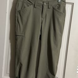 Eddie Bauer Travex Pants Horizon Capri Brown Stretch Hiking Pockets Womens Sz 2