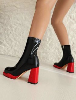 Women's Go Go Boots Platform Chunky Block Heel Boots Prom Square Toe Side Zipper Mid Calf Booties Shoe Sz. 9