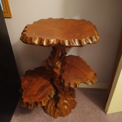 Vintage Mid Century 3 Tier Carved Wood Table