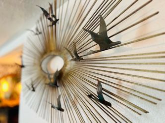 Mid-Century Modern Metal Sunburst Bird Wall Sculpture